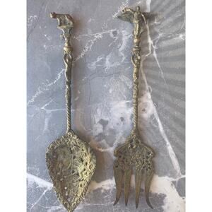 Brass Salad Serving Spoon and Fork